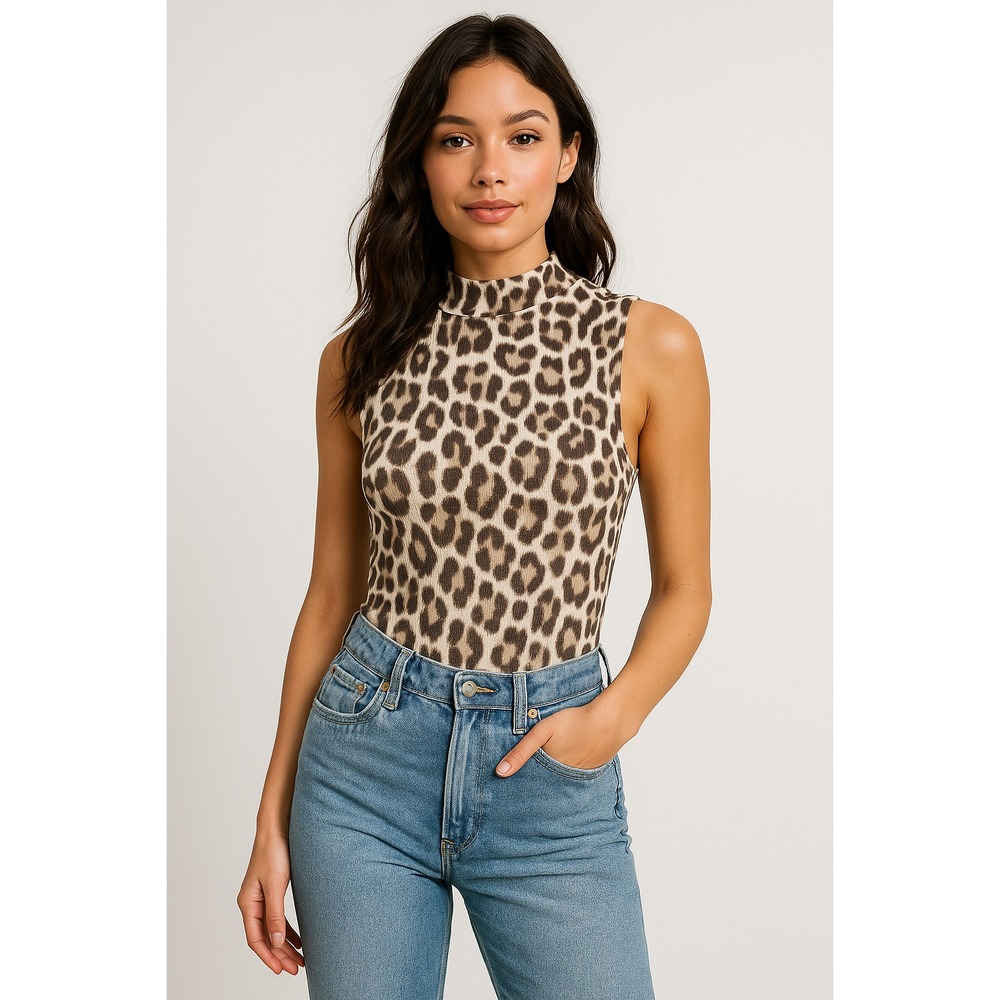 Willow‎ Root Sleeveless Leopard Print Mock Neck Bodysuit Women's Size S - Picture 7 of 8